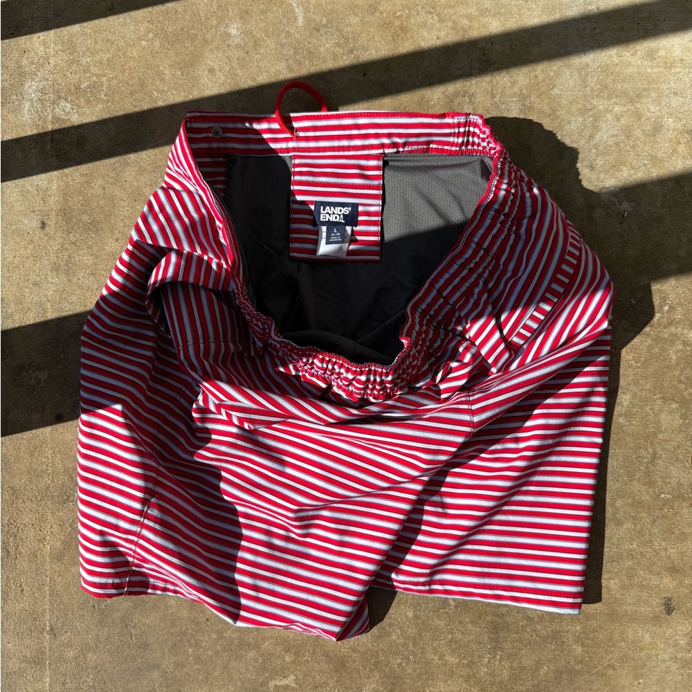 Lands' End Red, White, and Blue Striped Swim Shorts